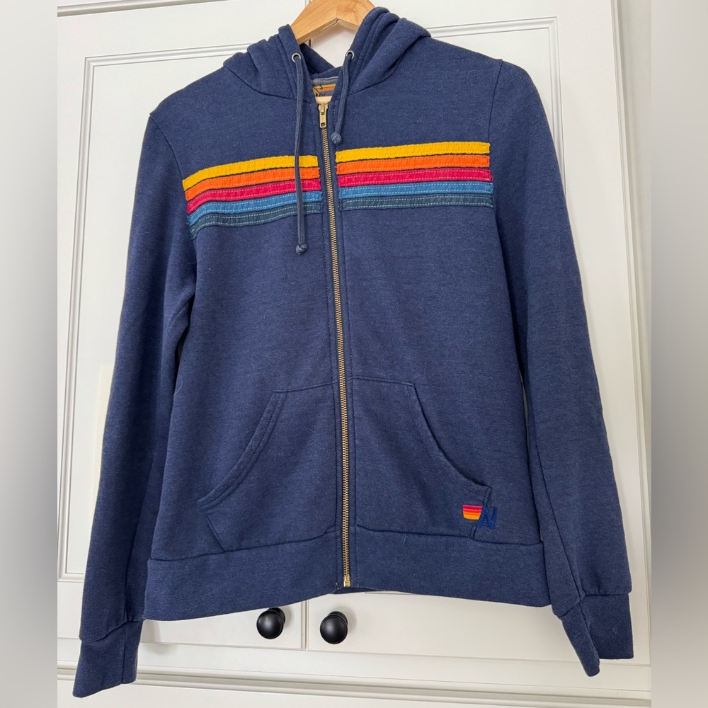 Aviator Nation size Small. Navy blue zip hoodie.